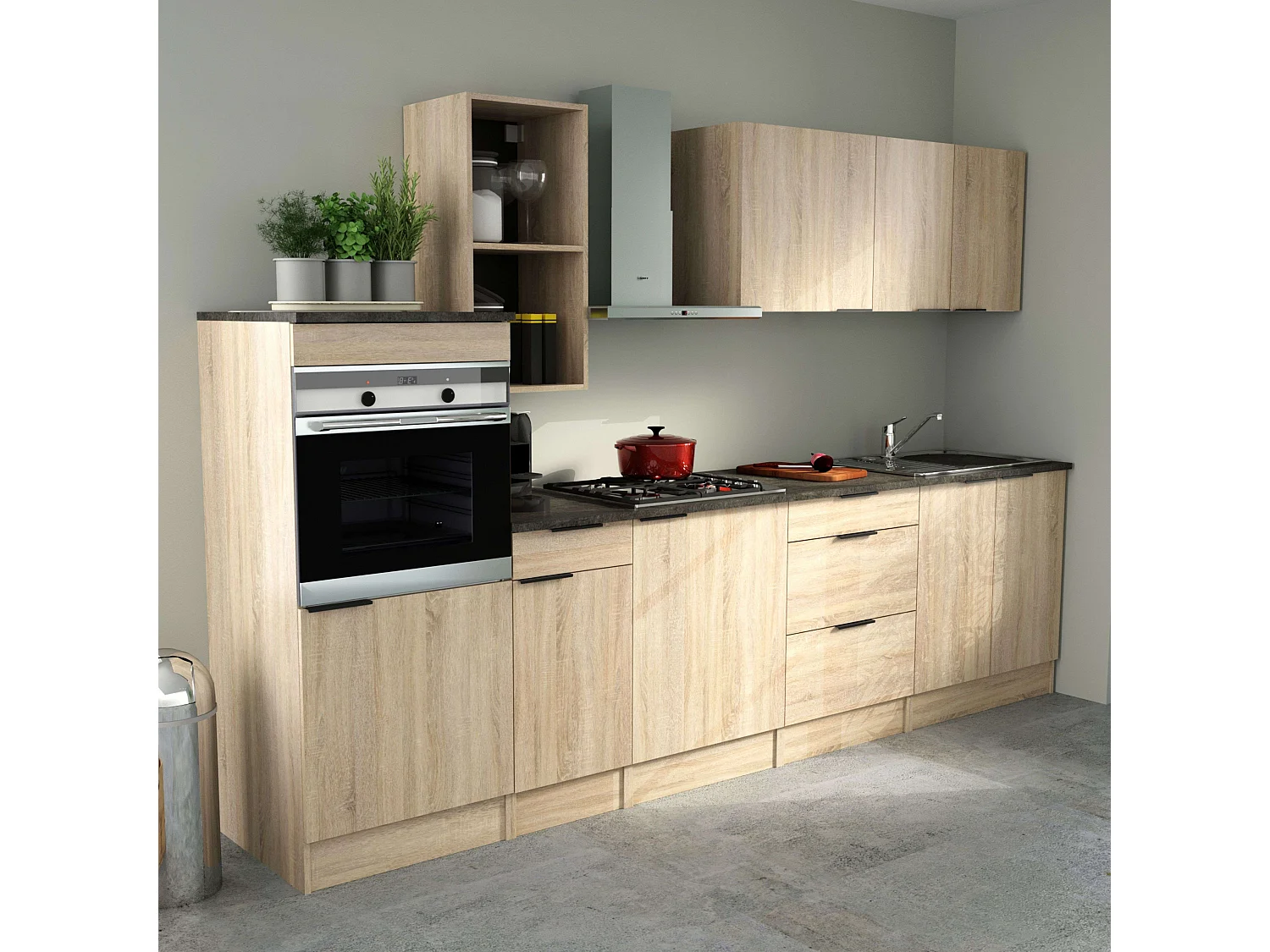 Módulo cocina Arko 1 puerta, 1 estante, madera claro/negro 40x57.9x35.6 cm