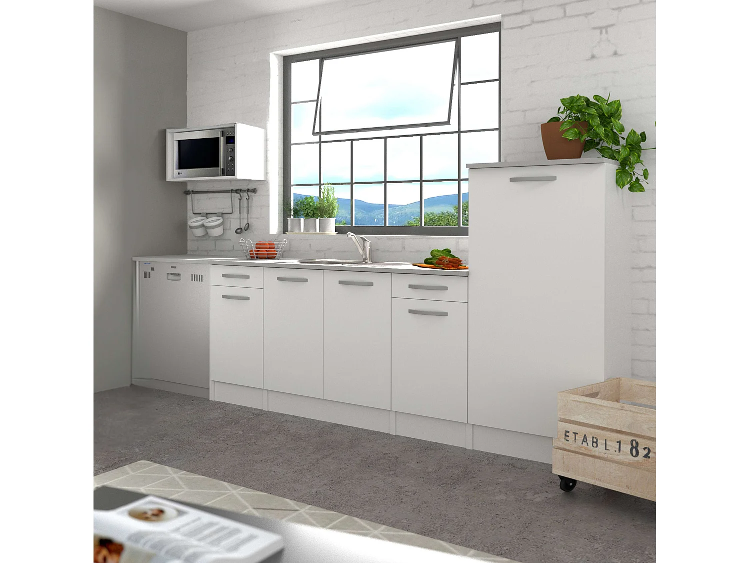 Module bas de cuisine EKO blanc avec porte et tiroir 40x60 cm
