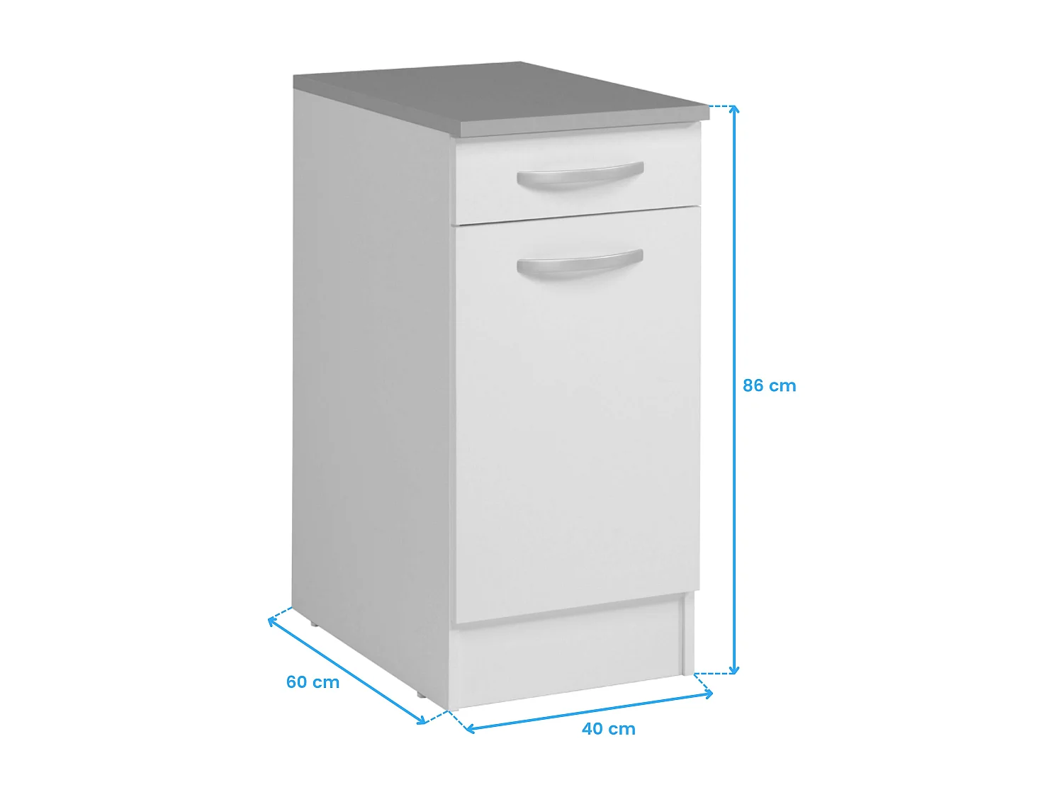 Module bas de cuisine EKO blanc avec porte et tiroir 40x60 cm