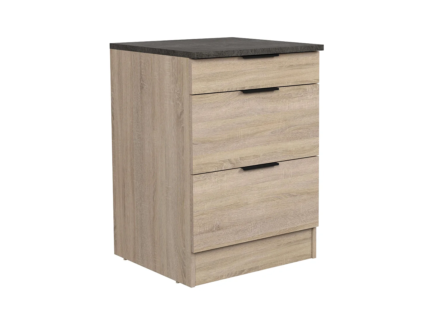 Module de cuisine Arko avec 3 tiroirs, chêne brut/noir, 60x60 cm