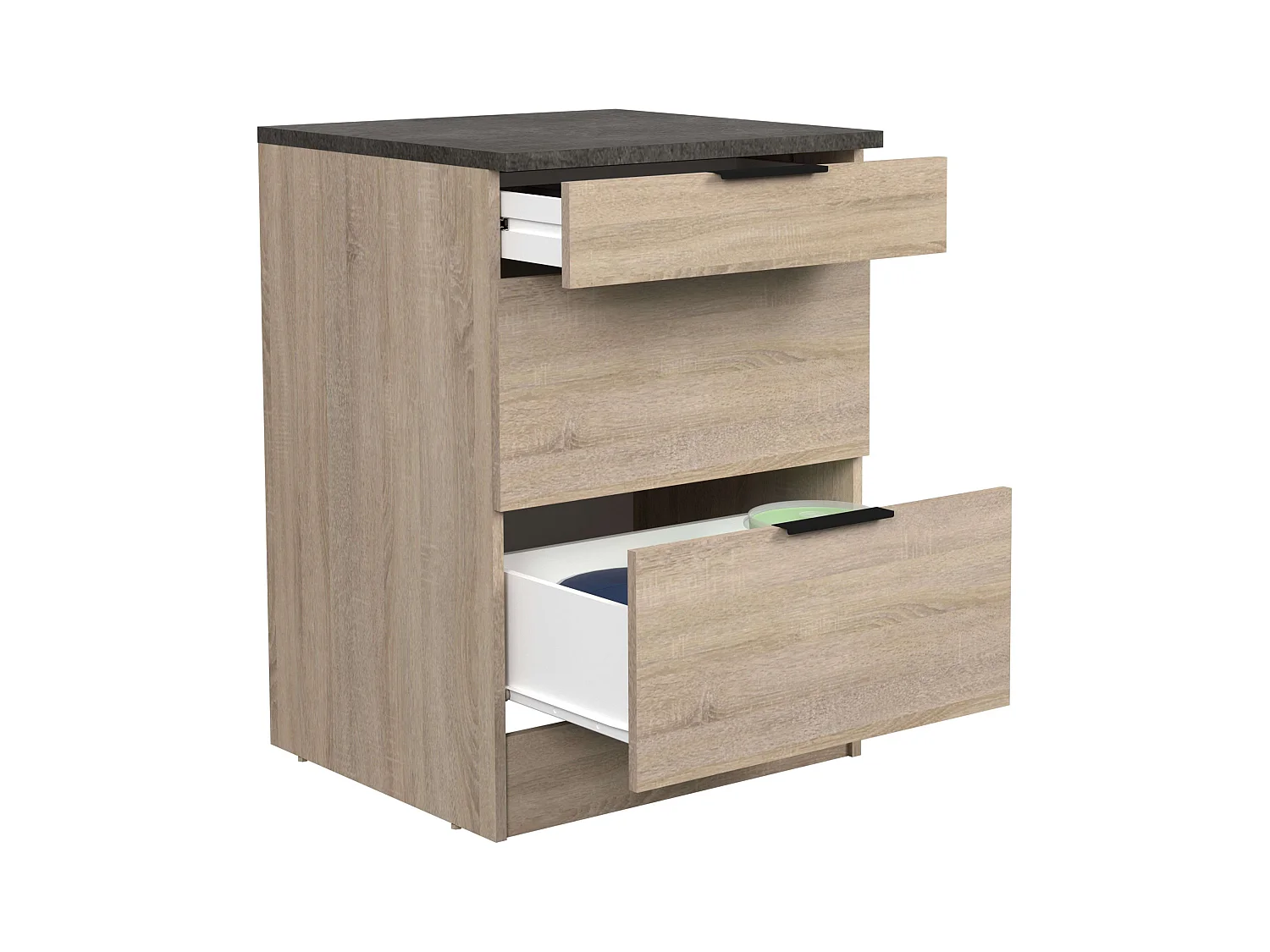 Module de cuisine Arko avec 3 tiroirs, chêne brut/noir, 60x60 cm