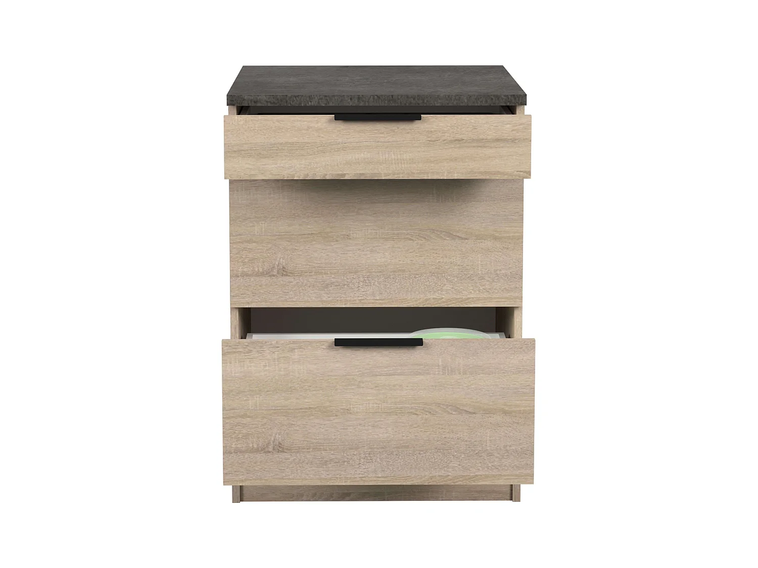 Module de cuisine Arko avec 3 tiroirs, chêne brut/noir, 60x60 cm