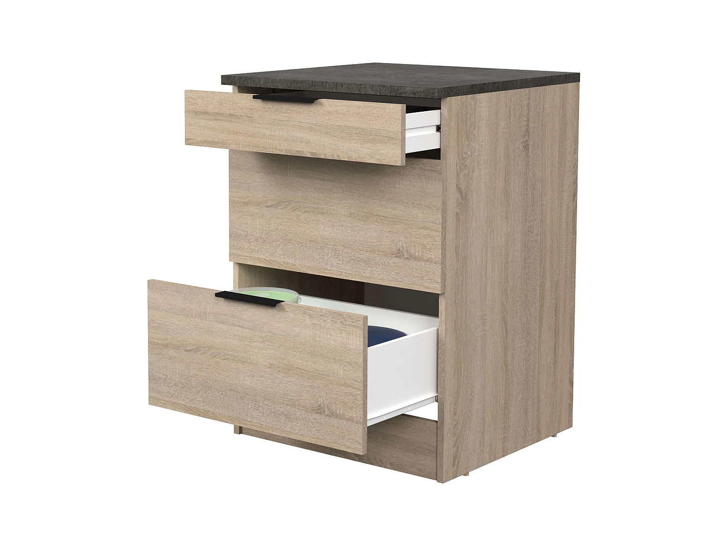 Module de cuisine Arko avec 3 tiroirs, chêne brut/noir, 60x60 cm