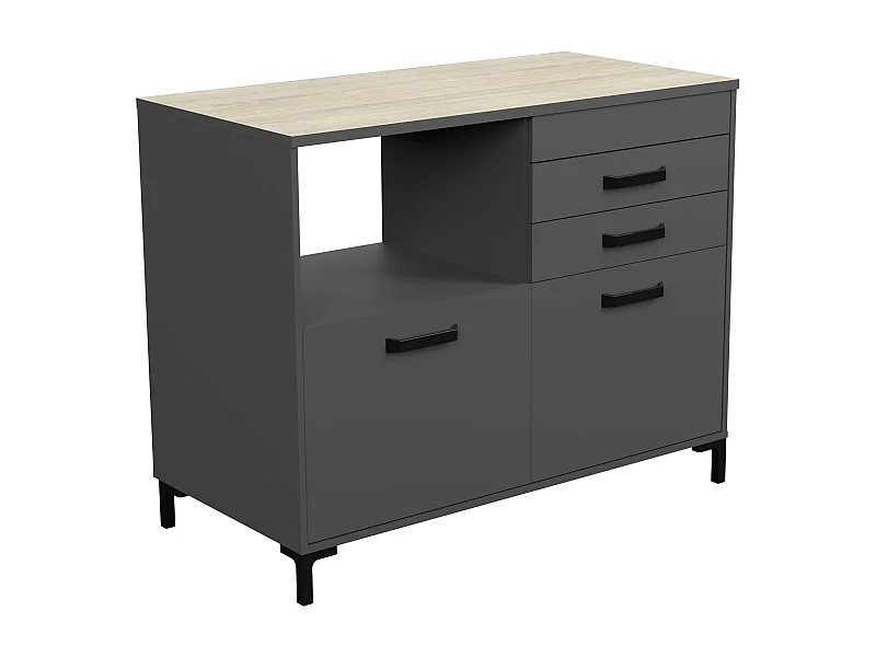 Módulo Cocina Smoke Estilo Industrial Gris Roble 2 Cajones 2 Puertas 118 cm