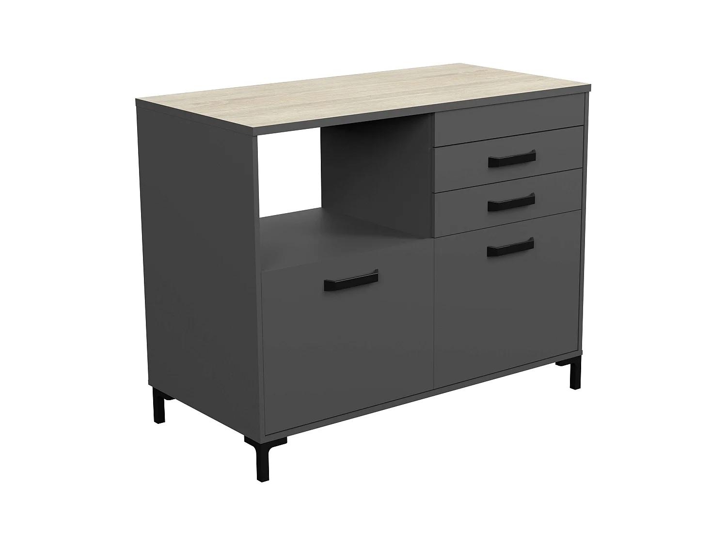 Module de cuisine Smoke Style industriel Chêne gris 2 tiroirs 2 portes 118 cm