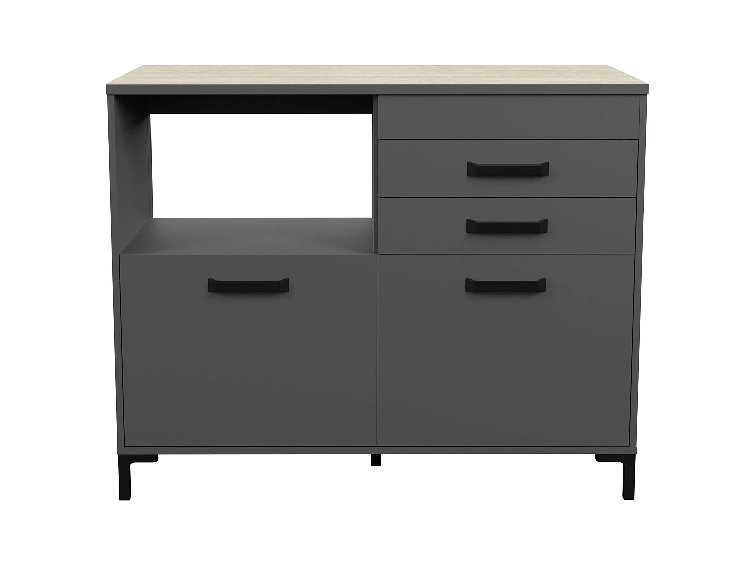 Module de cuisine Smoke Style industriel Chêne gris 2 tiroirs 2 portes 118 cm