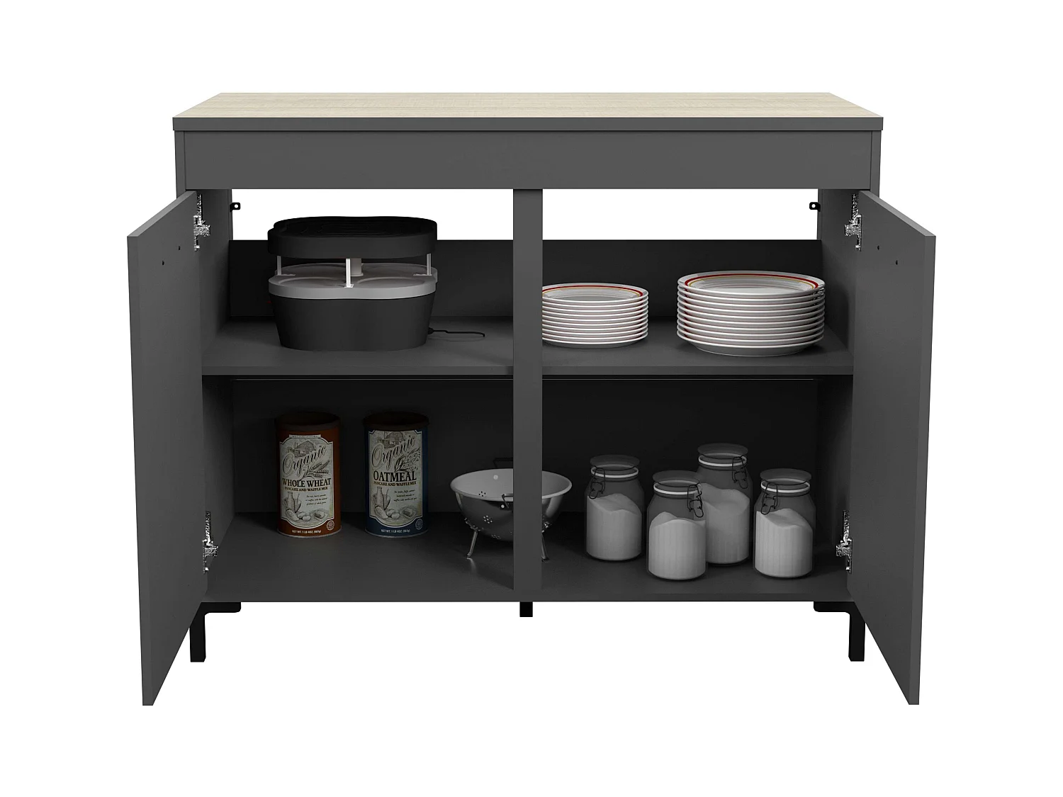 Module de cuisine Smoke Style industriel Chêne gris 2 tiroirs 2 portes 118 cm