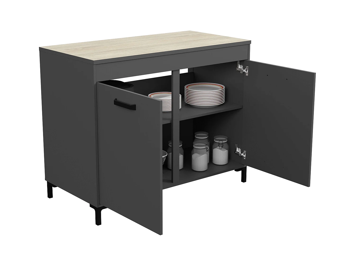 Module de cuisine Smoke Style industriel Chêne gris 2 tiroirs 2 portes 118 cm