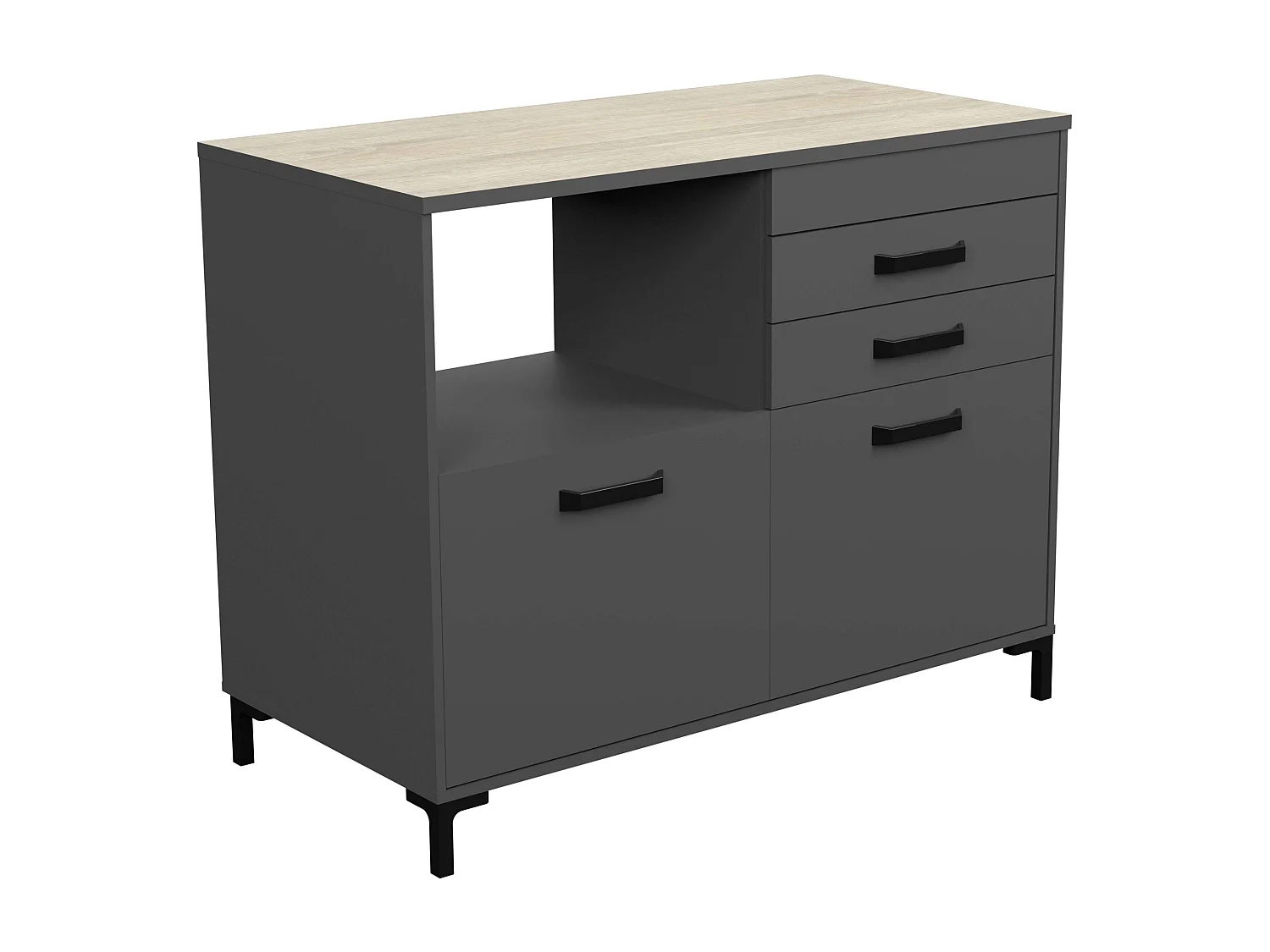 Module de cuisine Smoke Style industriel Chêne gris 2 tiroirs 2 portes 118 cm