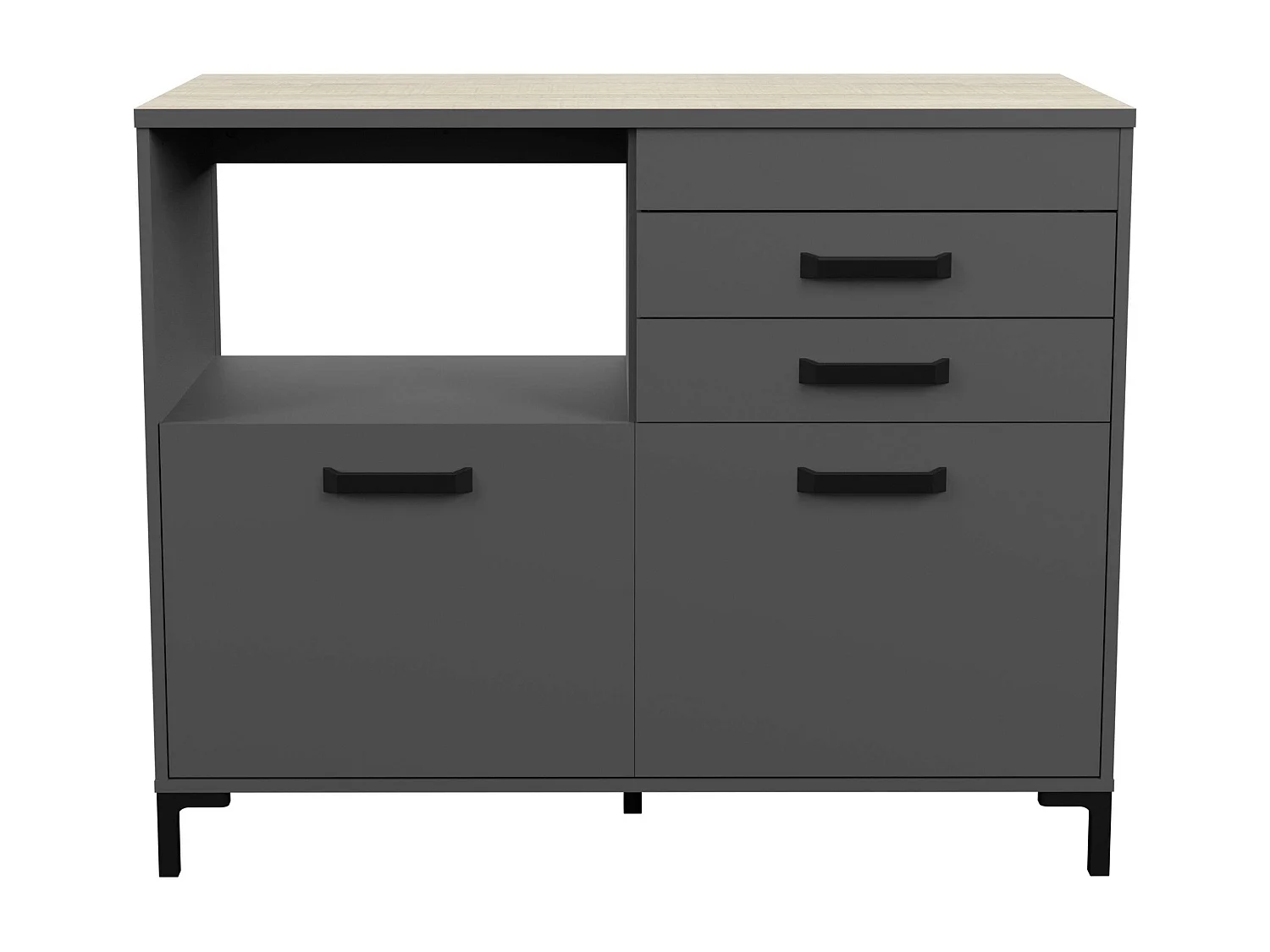 Module de cuisine Smoke Style industriel Chêne gris 2 tiroirs 2 portes 118 cm