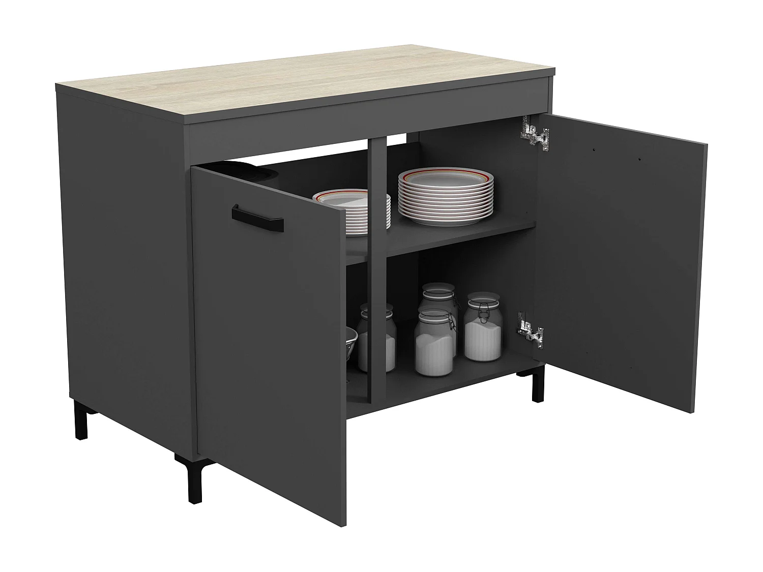 Module de cuisine Smoke Style industriel Chêne gris 2 tiroirs 2 portes 118 cm