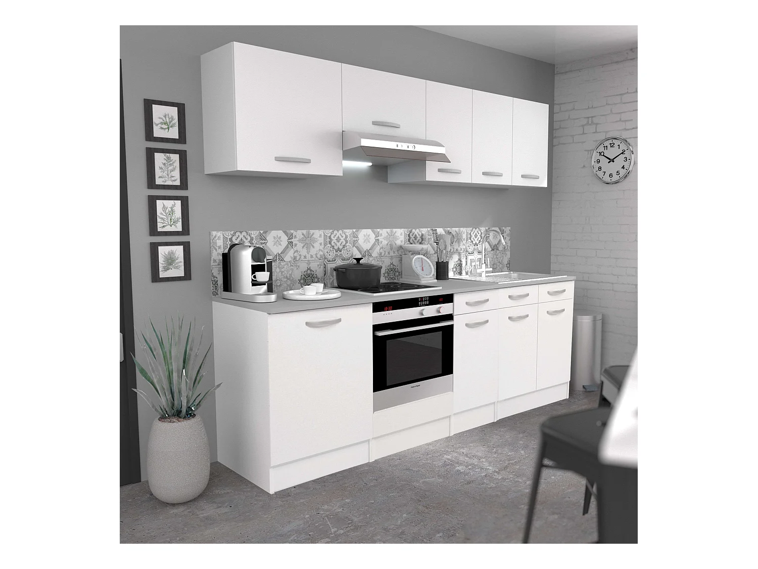 Module de hotte EKO 60 cm dans un meuble de cuisine moderne blanc mat