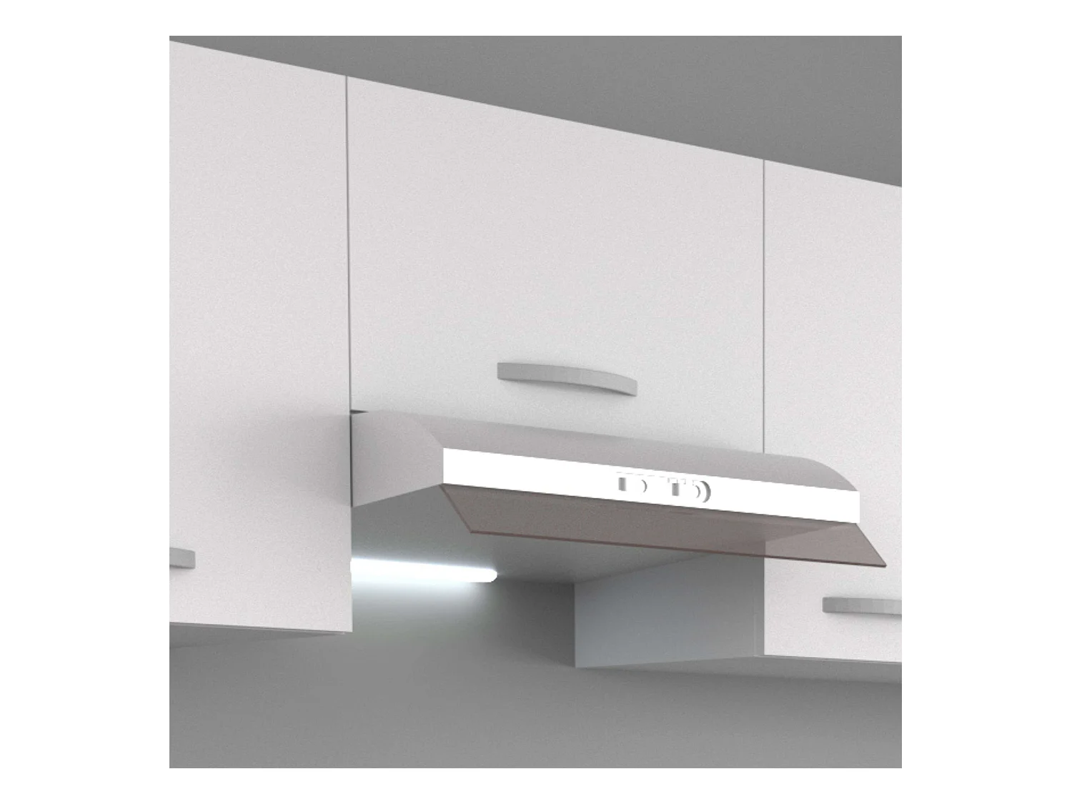 Module de hotte EKO 60 cm dans un meuble de cuisine moderne blanc mat