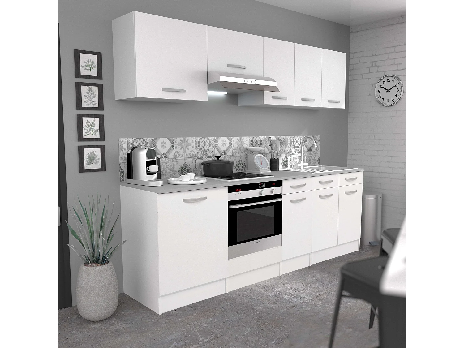 Module de hotte EKO 60 cm dans un meuble de cuisine moderne blanc mat