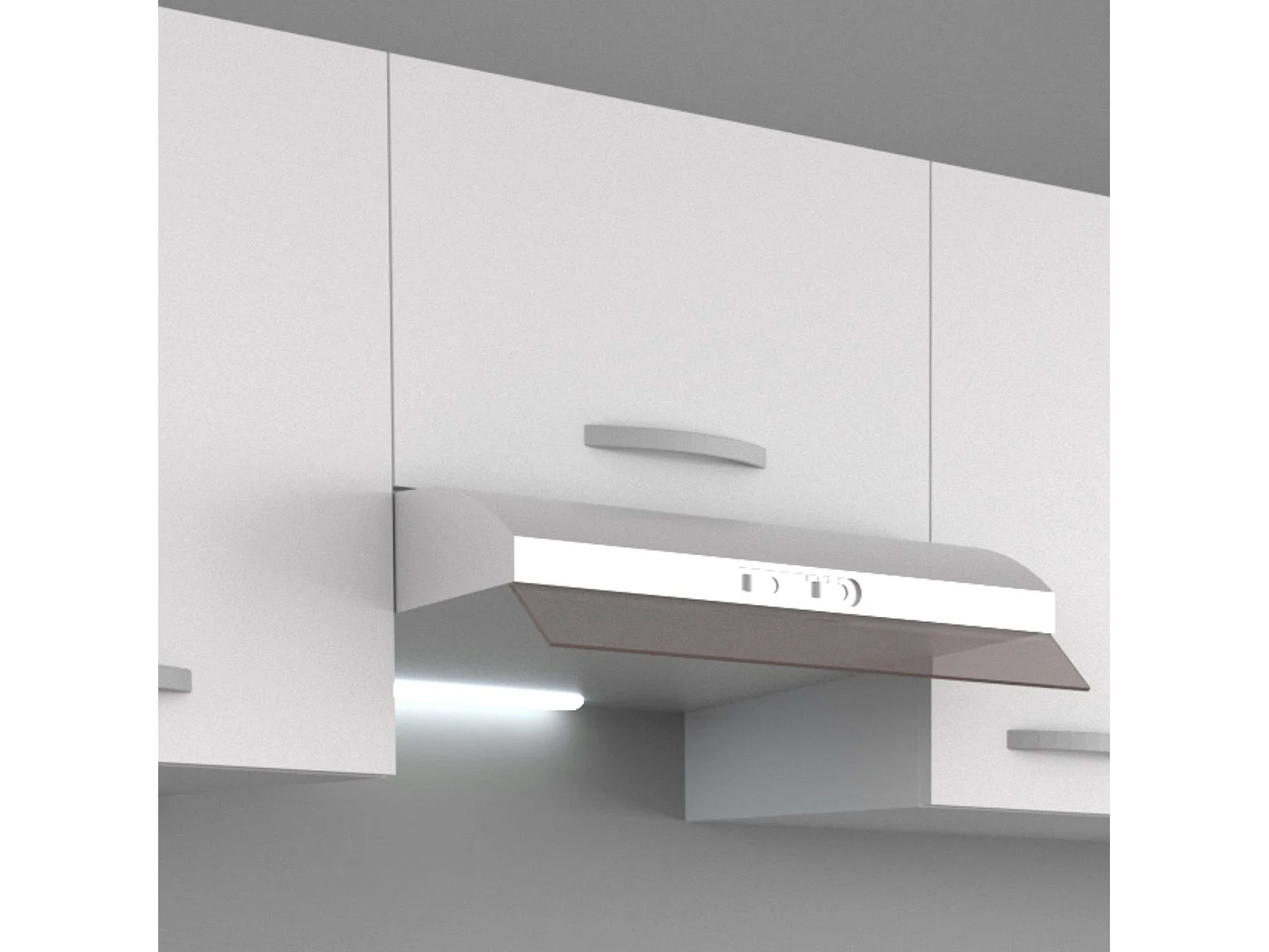 Module de hotte EKO 60 cm dans un meuble de cuisine moderne blanc mat