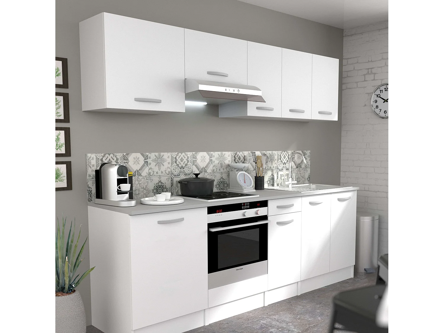 Meuble modulable, hauteur 40 cm, cuisine EKO, blanc mat, modèle rangement