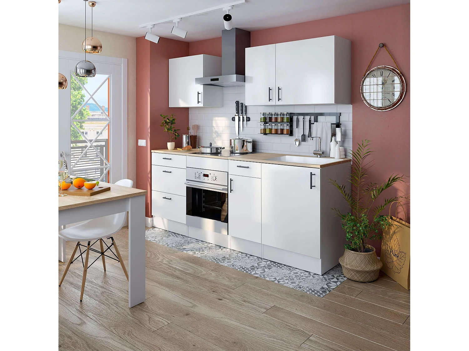 Módulo Inferior Kira Cocina Blanco y Roble 1 Puerta 1 Cajón 40x90x60 cm