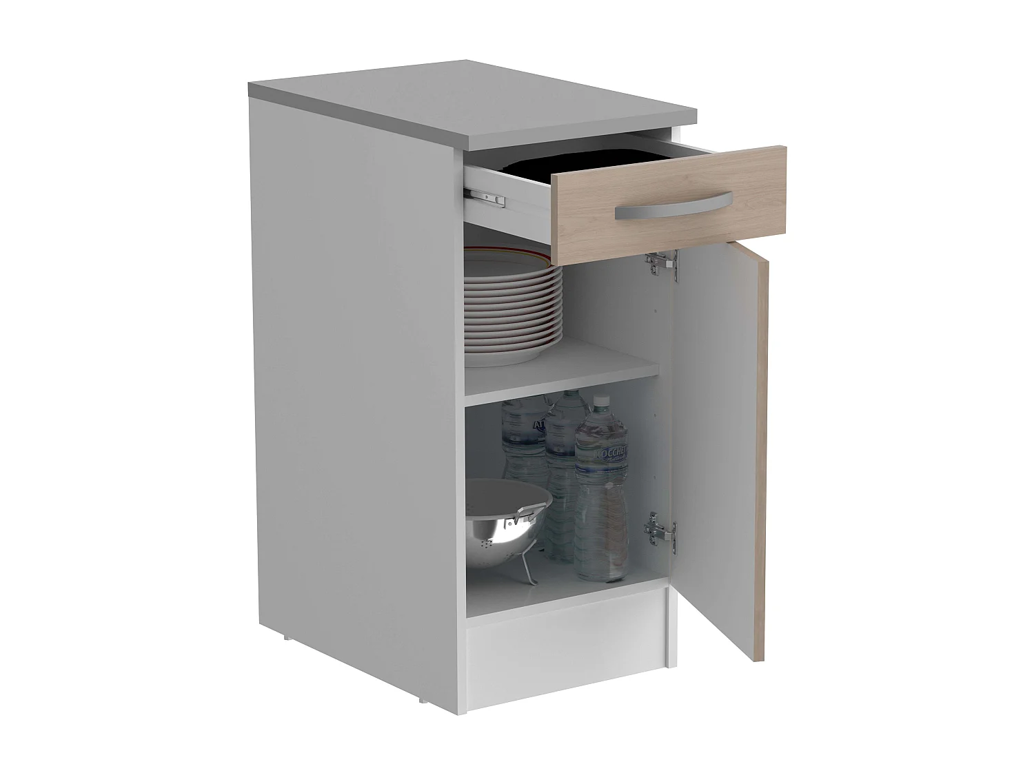 Module de cuisine inférieur Eko 1B 1D Jackson Chêne et Blanc 40x60 cm