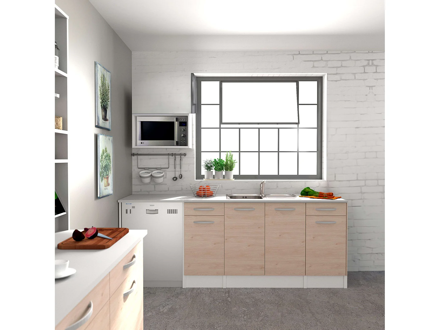 Module de cuisine inférieur Eko 1B 1D Jackson Chêne et Blanc 40x60 cm
