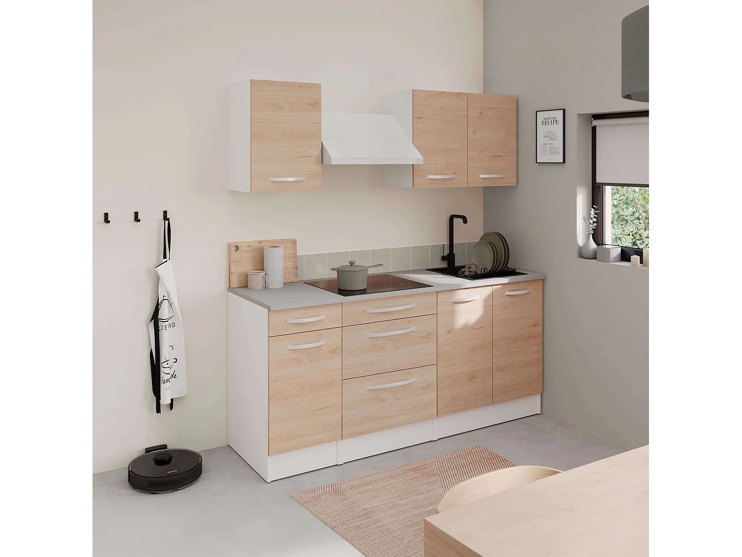 Module de cuisine inférieur Eko 1B 1D Jackson Chêne et Blanc 40x60 cm