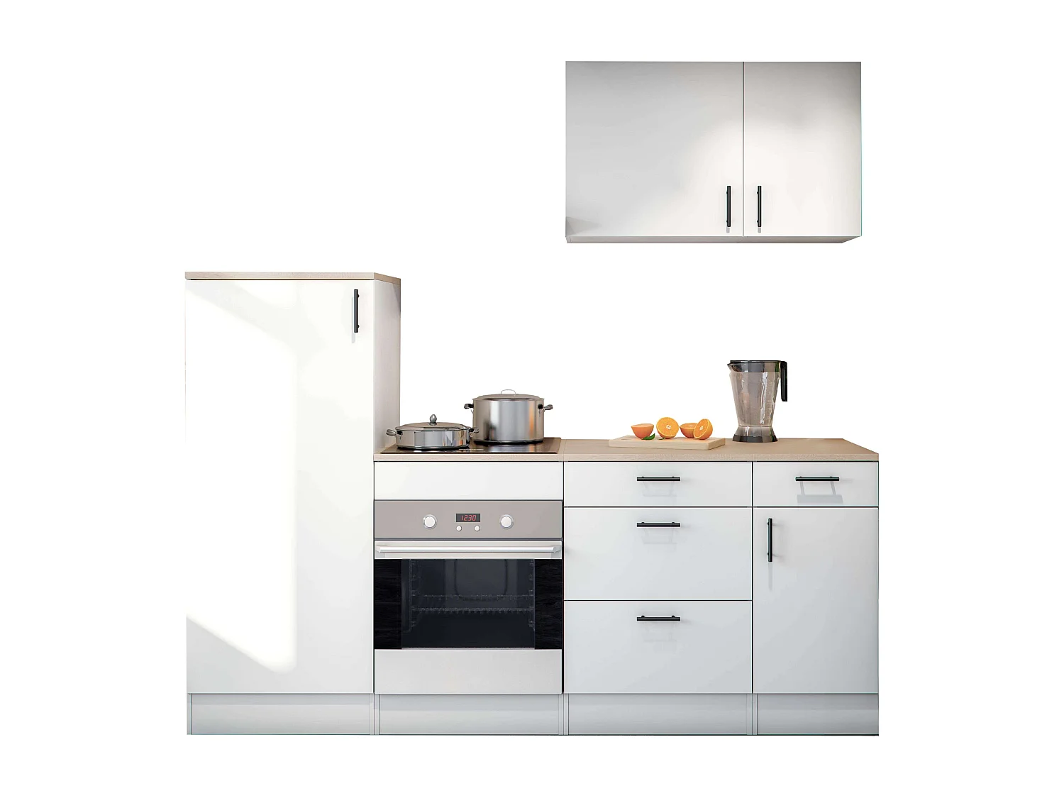Columna Cocina Kira 1 Puerta Blanco Brillo/Roble 3 Estantes 60x148x60 cm