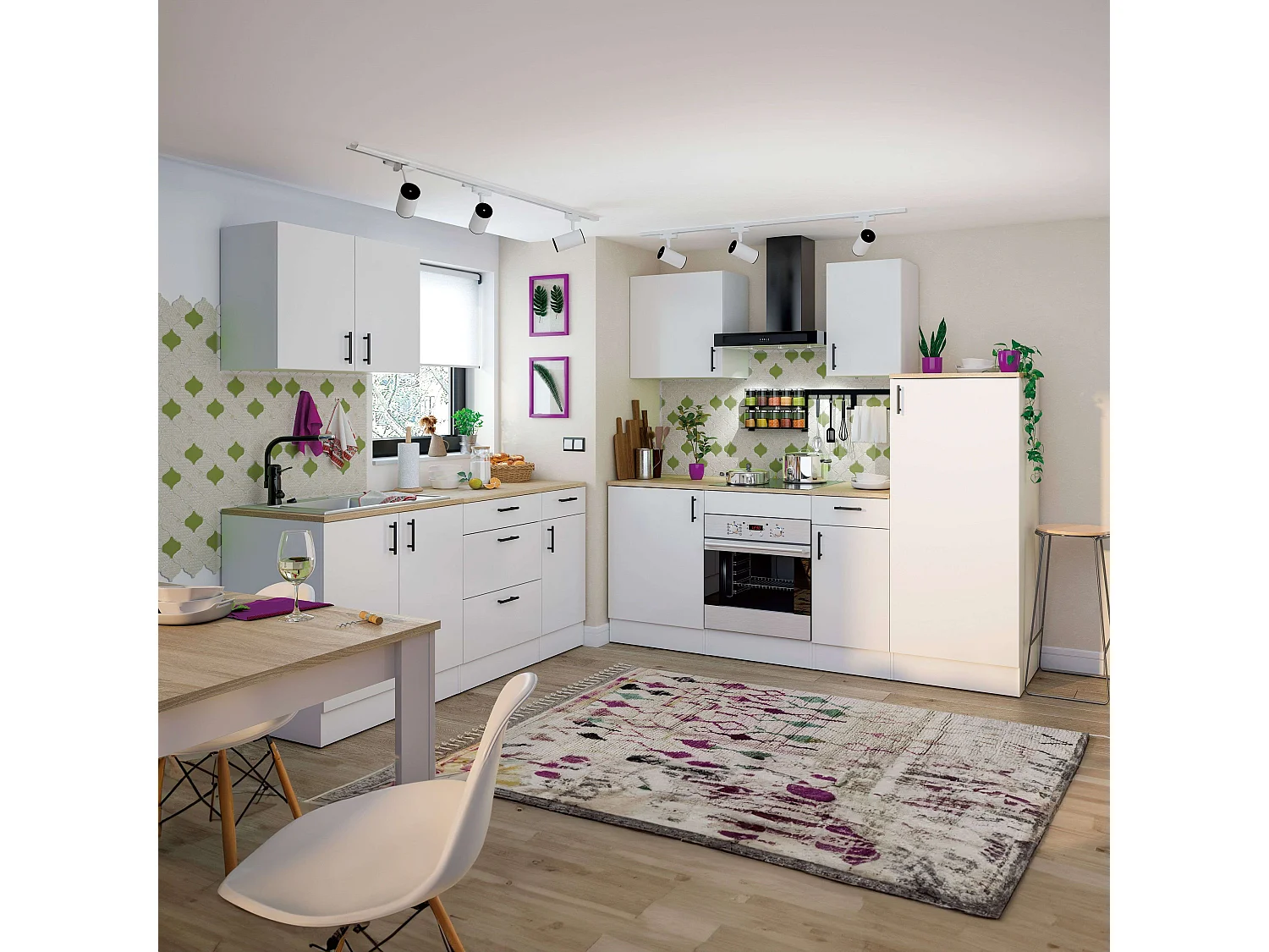 Columna Cocina Kira 1 Puerta Blanco Brillo/Roble 3 Estantes 60x148x60 cm