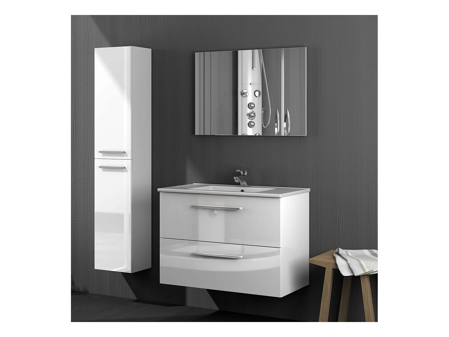 Mueble de Baño Suspendido Aruba Blanco 2 Cajones c/ Espejo 80x45x57 cm