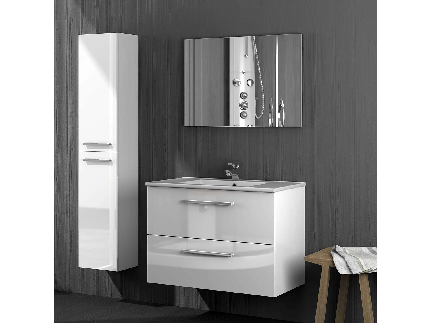 Mueble de Baño Suspendido Aruba Blanco 2 Cajones c/ Espejo 80x45x57 cm