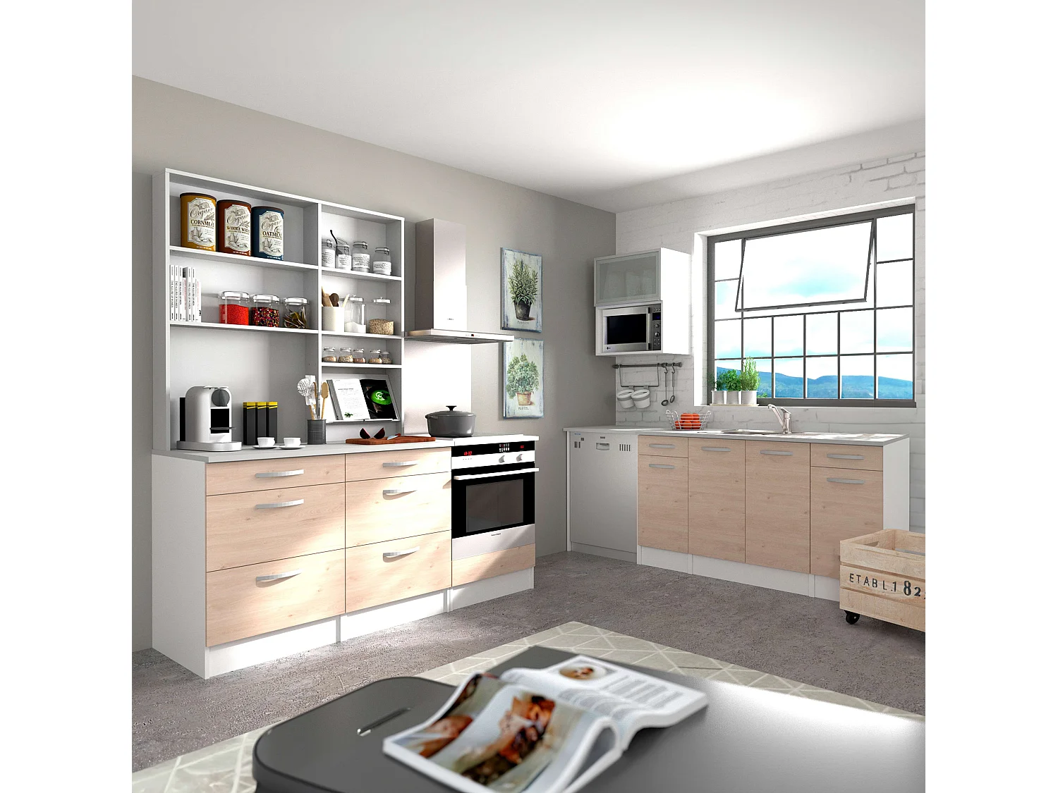 Estantería modular 120 cm cocina EKO gris aluminio moderno