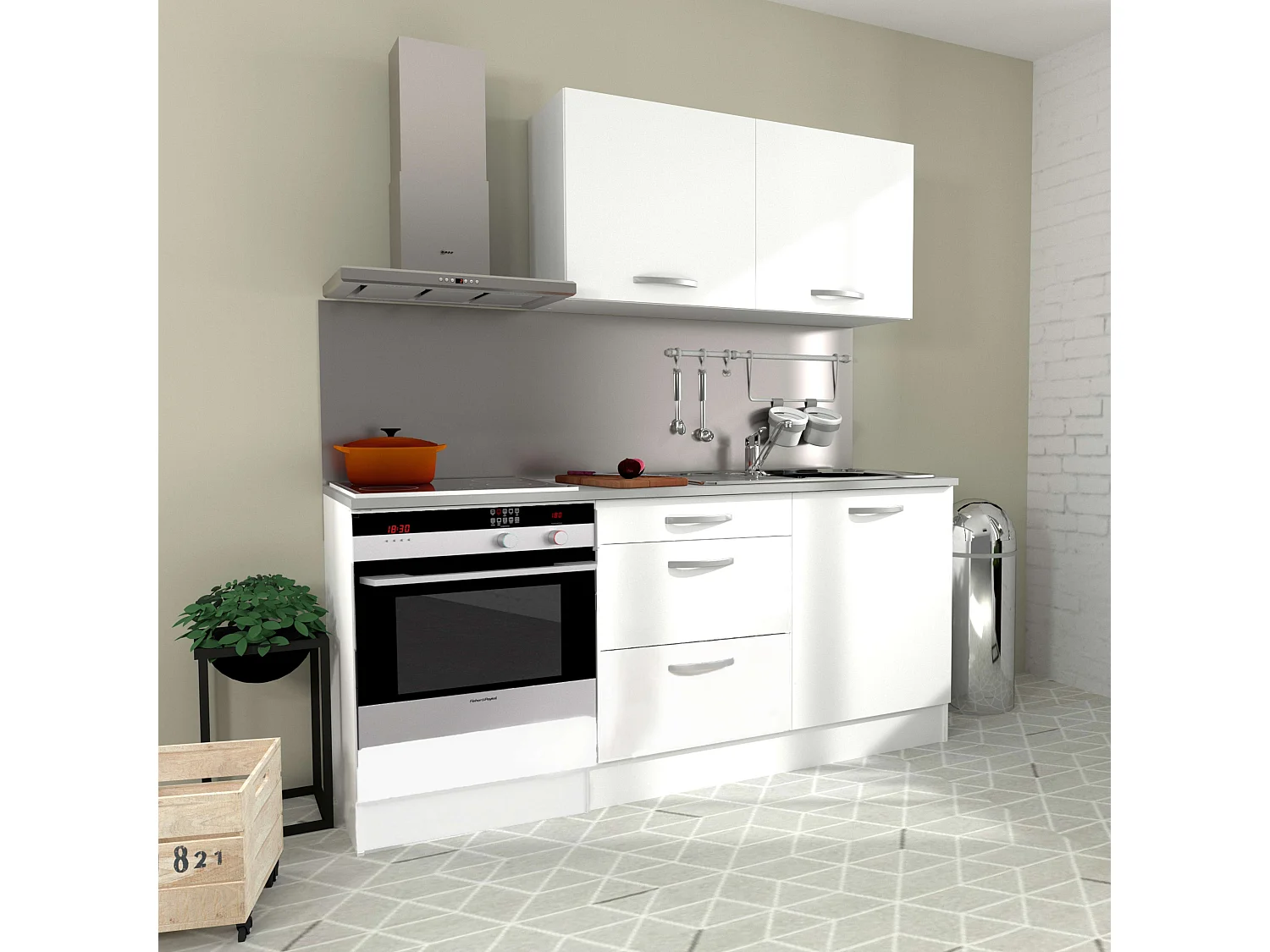 Armario modular cocina 60 cm EKO 1 puerta bajo blanco mate almacenaje