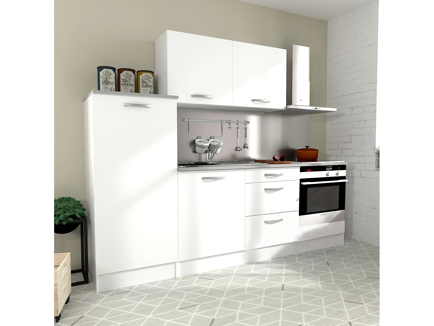 Meuble de cuisine modulable 60 cm EKO 1 porte basse rangement blanc mat