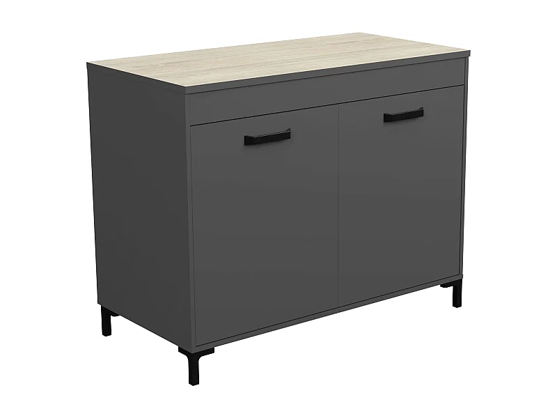 Module Cuisine Inférieur Gris Industriel Fumé et Chêne 2 Portes 118 cm