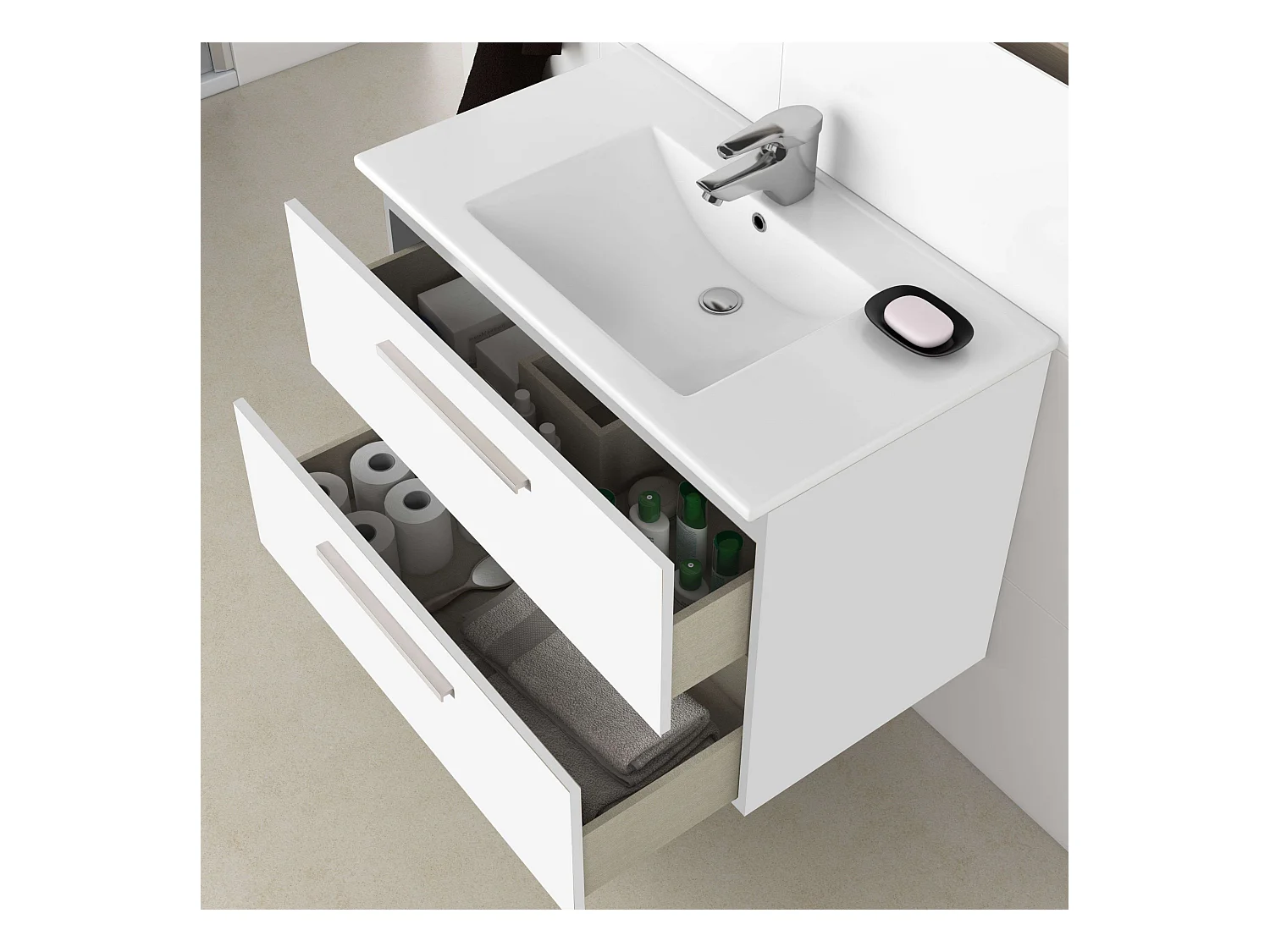 Mueble de Baño Suspendido Aruba Blanco 2 Cajones Espejo 80x45x57 cm