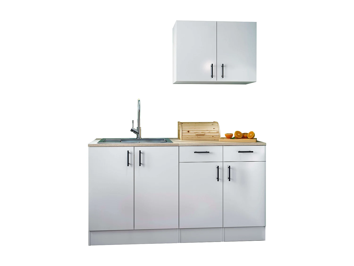 Módulo Inf. Kira Cocina Fregadero Blanco Brillo Roble 2 Puertas 80x90x60 cm