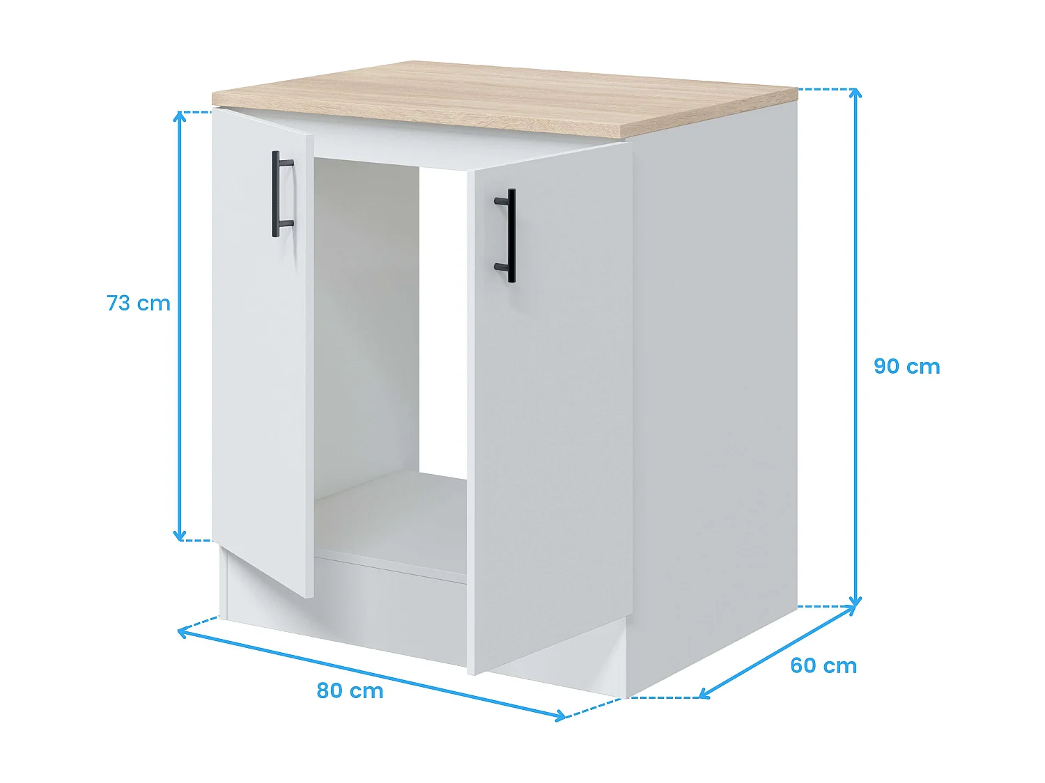 Módulo Inf. Kira Cocina Fregadero Blanco Brillo Roble 2 Puertas 80x90x60 cm