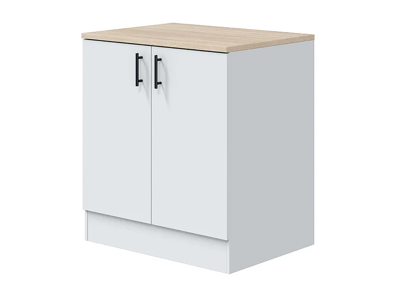 Módulo Inf. Kira Cocina Fregadero Blanco Brillo Roble 2 Puertas 80x90x60 cm