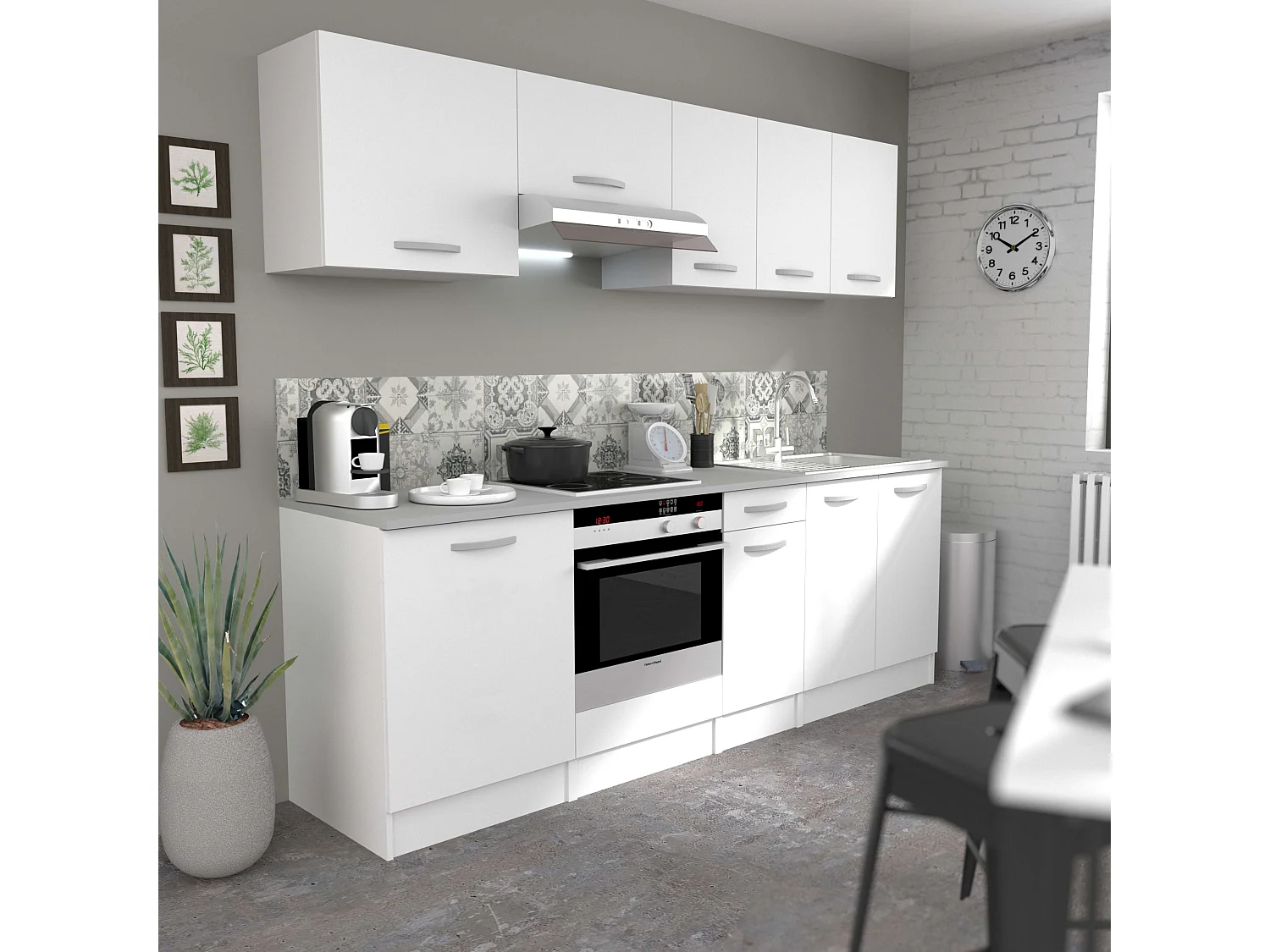 Meuble de cuisine 80 cm EKO 2 portes blanc mat rangement moderne