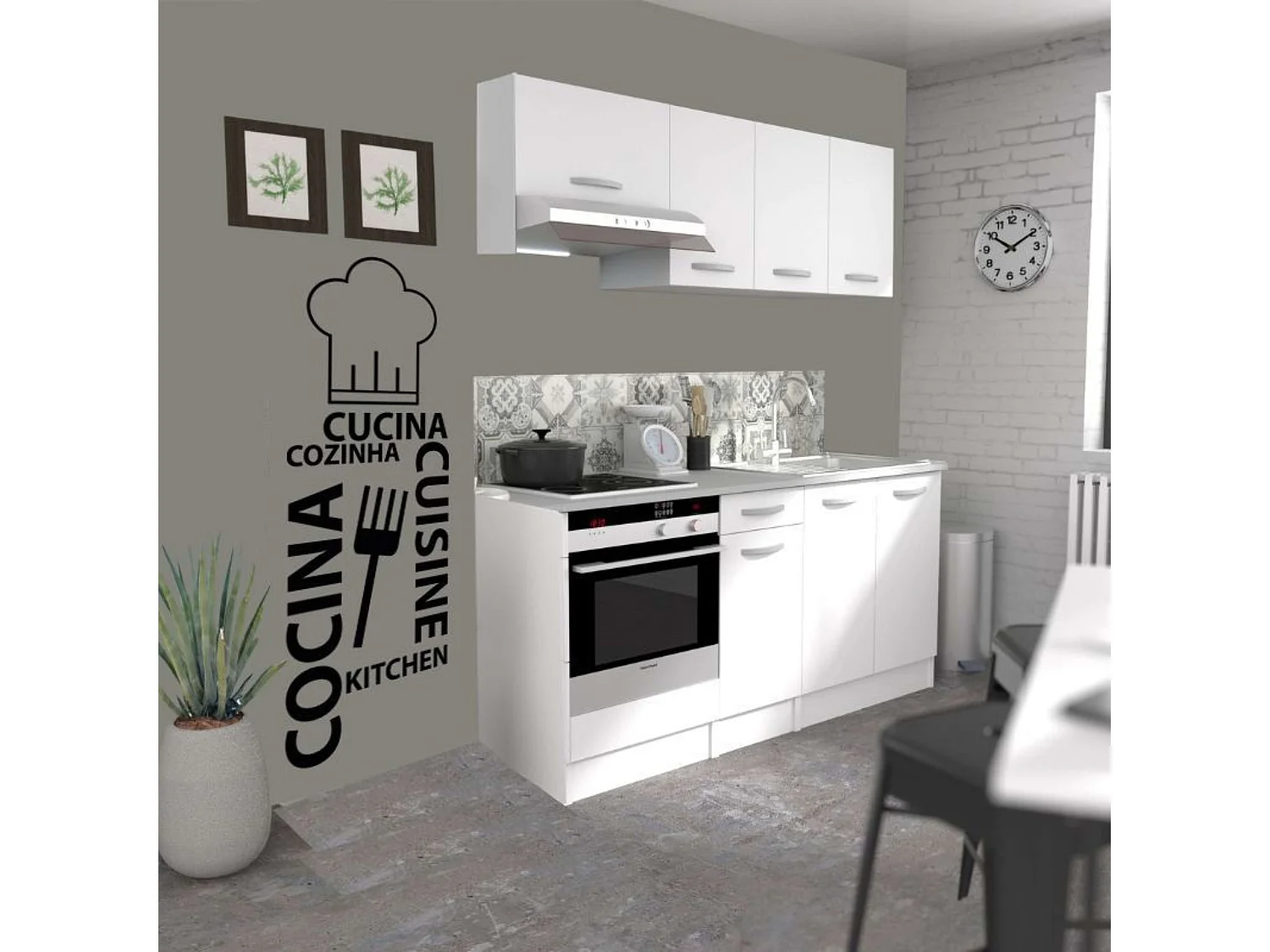 Meuble de cuisine 80 cm EKO 2 portes blanc mat rangement moderne