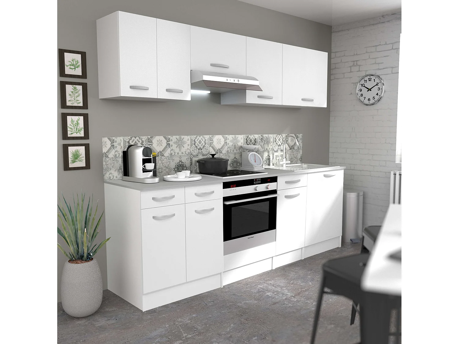 Meuble de cuisine 80 cm EKO 2 portes blanc mat rangement moderne