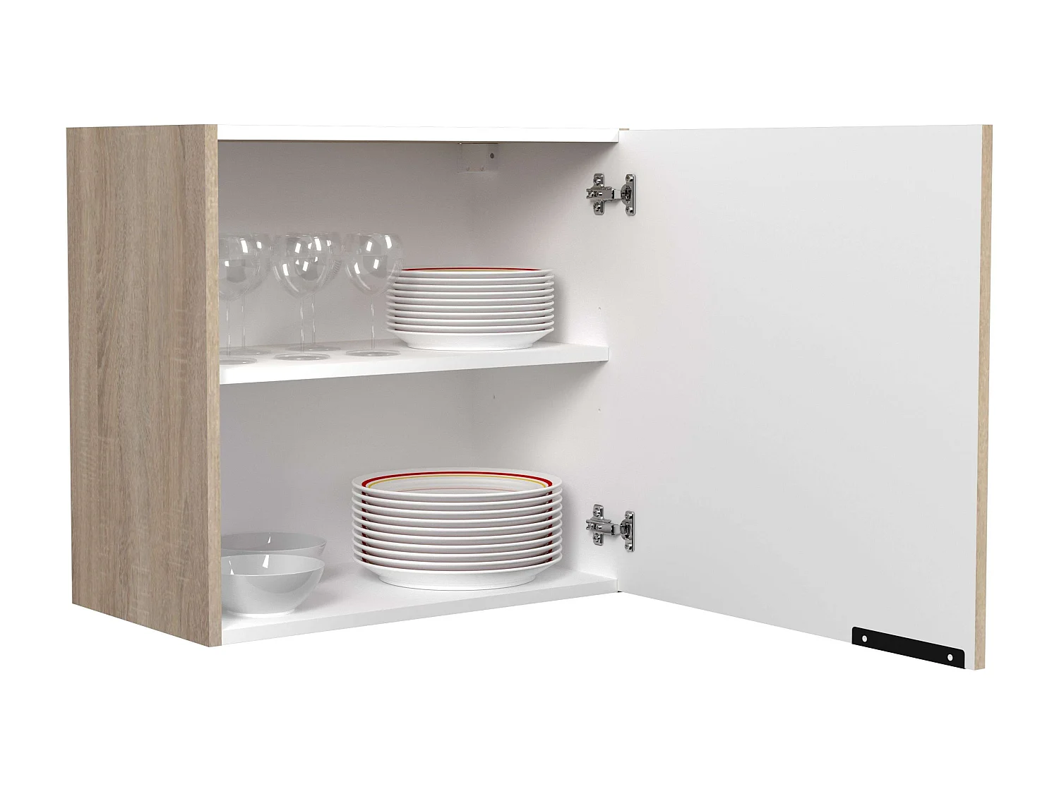 Module supérieur de cuisine Arko, bois clair/noir, 1 porte en mélaminé, 60x57,9x35,6 cm