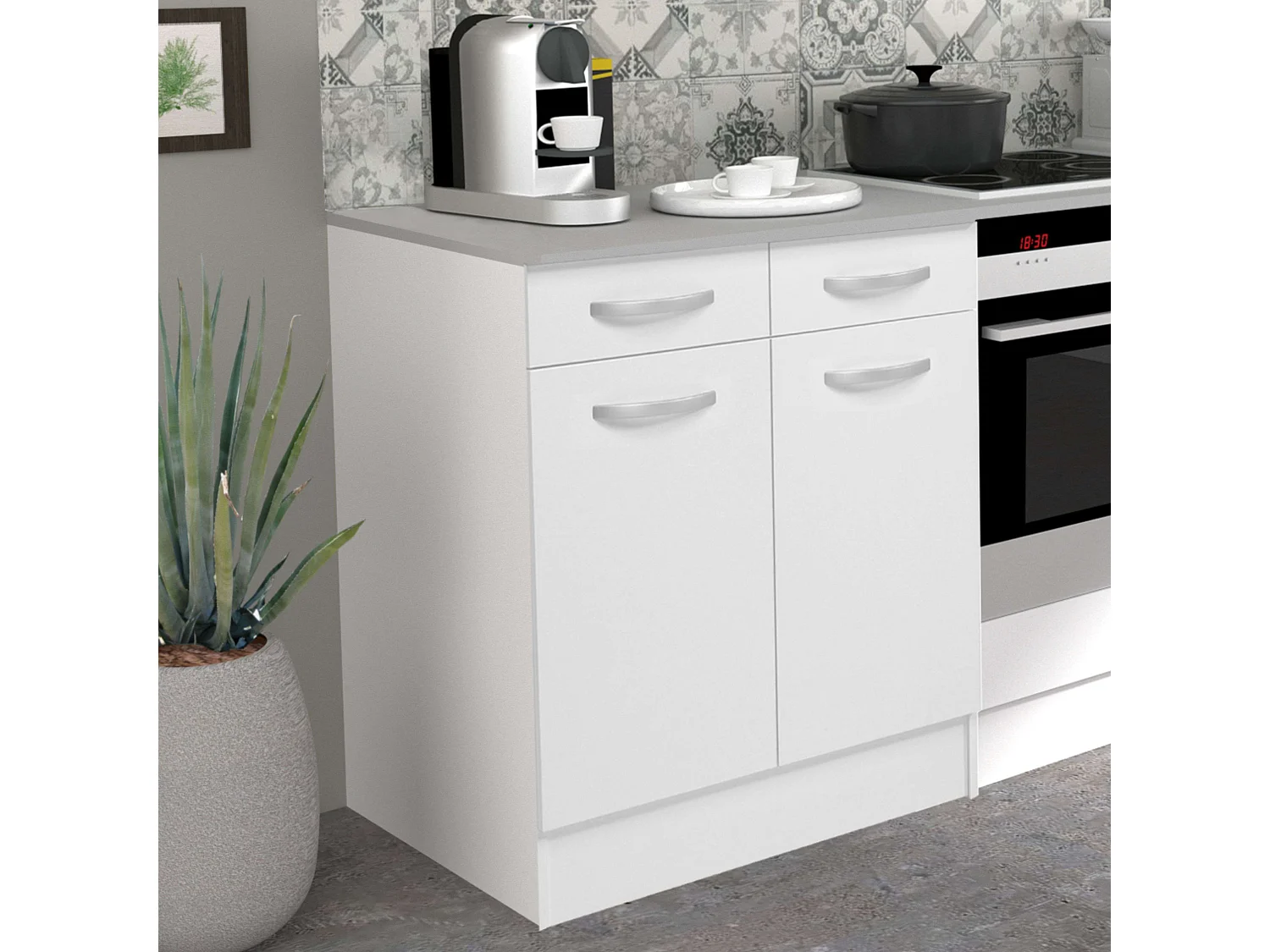 Módulo Inferior Cocina EKO 2 puertas 2 cajones Blanco Mate 80x60 cm