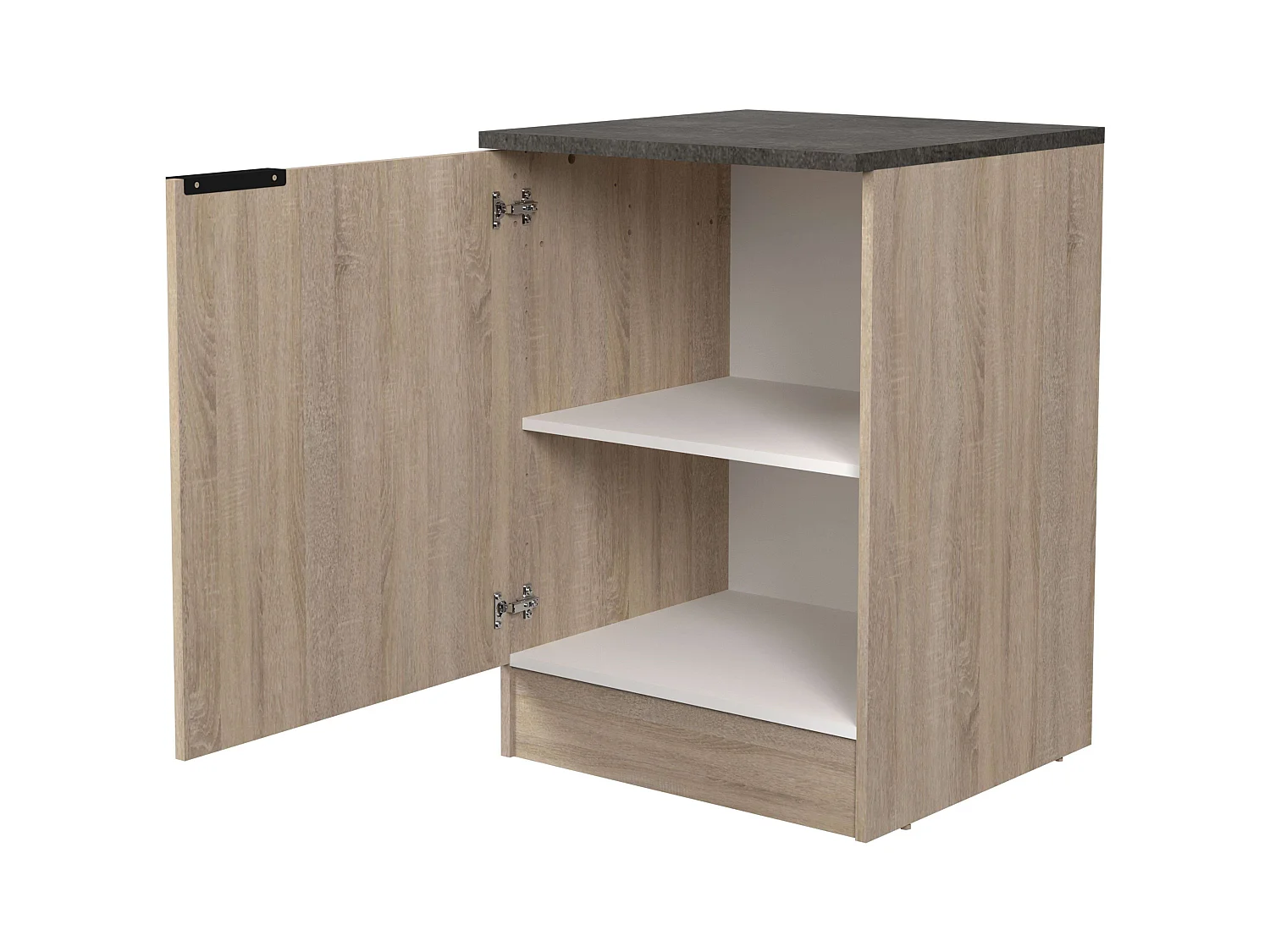 Module de cuisine inférieur Arko avec 1 porte, chêne brut/étagère noire, 60x60 cm