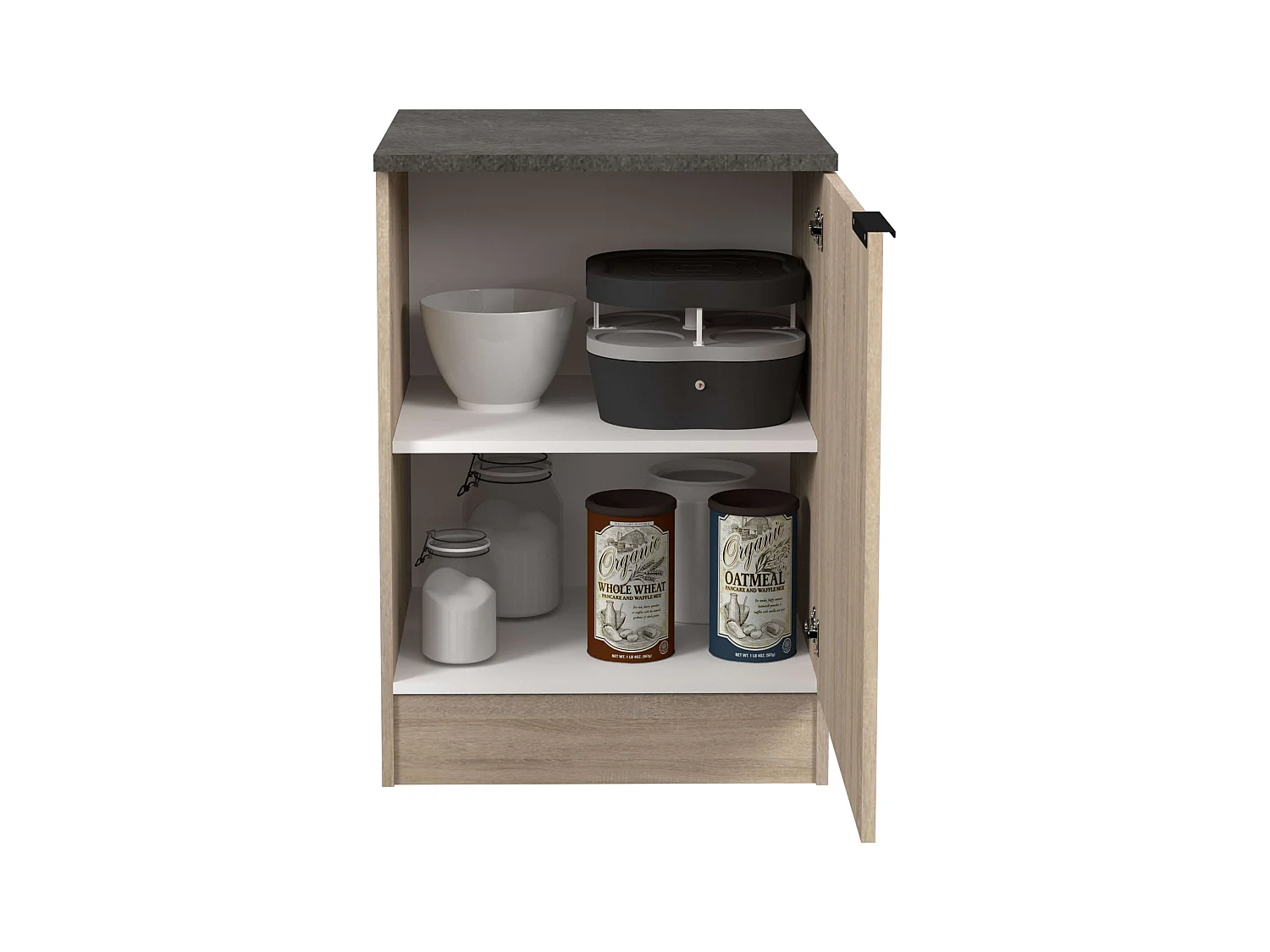 Module de cuisine inférieur Arko avec 1 porte, chêne brut/étagère noire, 60x60 cm