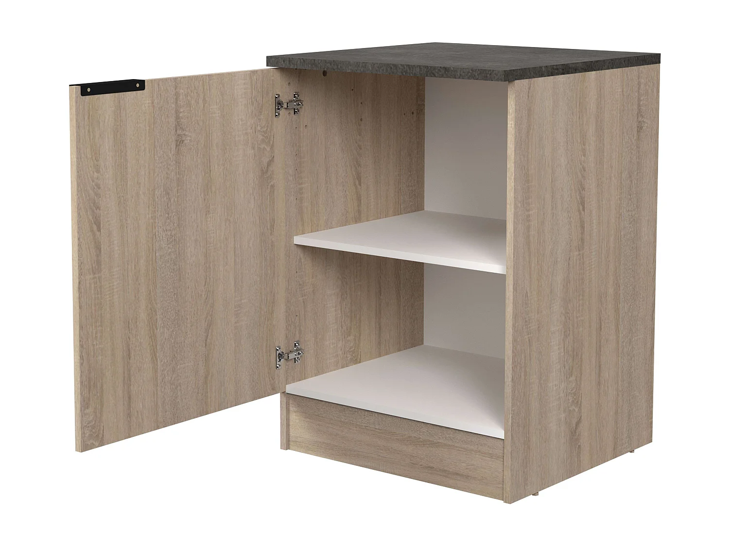 Module de cuisine inférieur Arko avec 1 porte, chêne brut/étagère noire, 60x60 cm