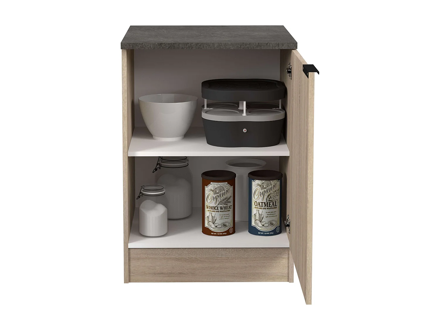 Module de cuisine inférieur Arko avec 1 porte, chêne brut/étagère noire, 60x60 cm