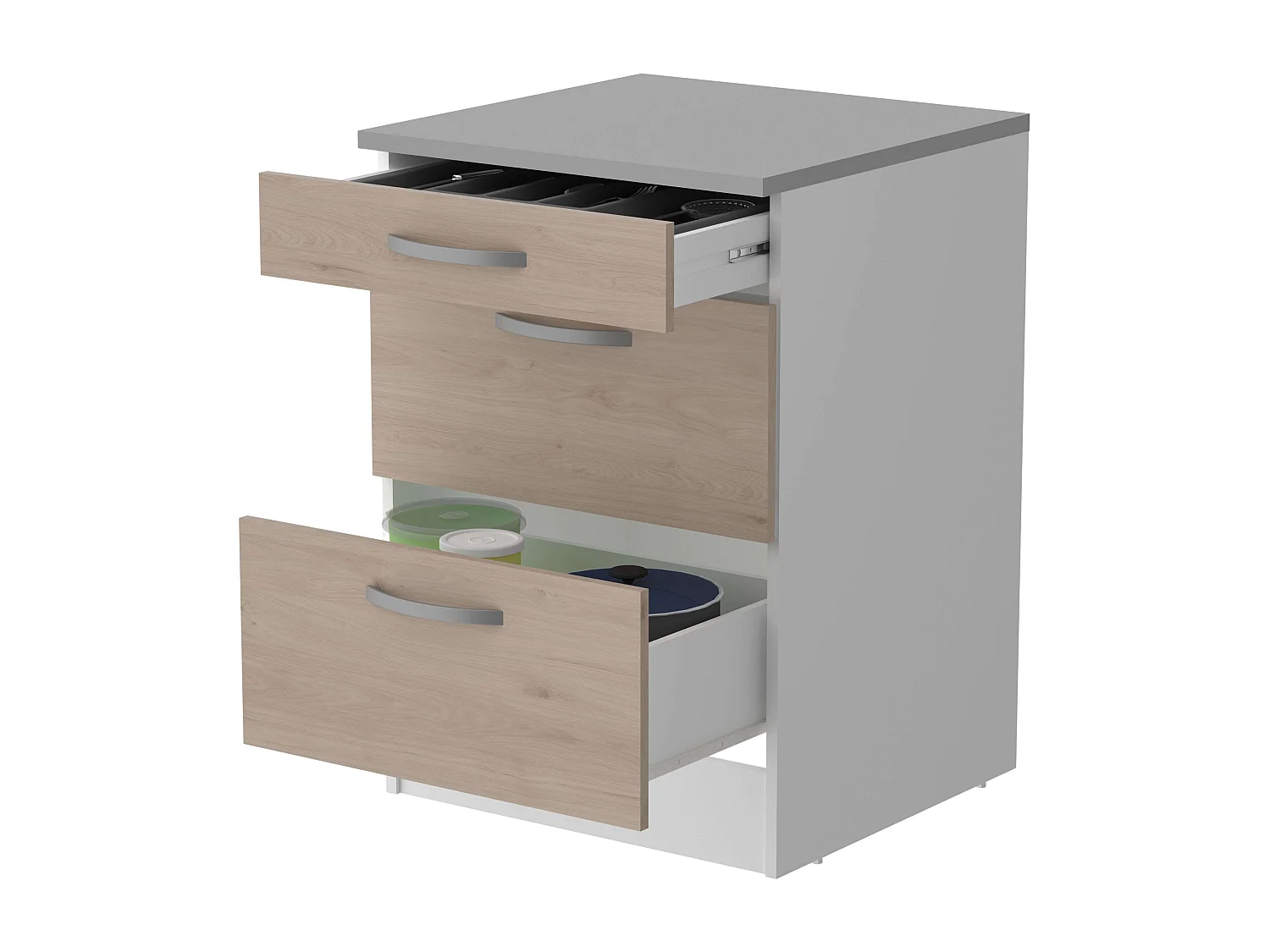 Módulo Cocina Eko Inf. 3 Cajones Blanco y Roble Jackson 60x60cm