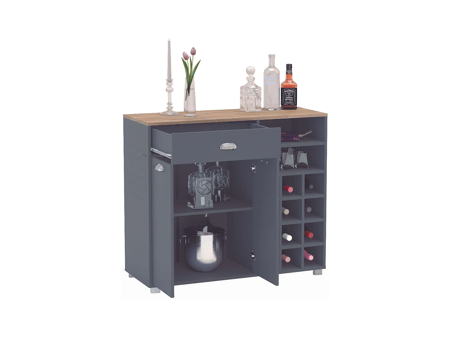 Asfeld Buffet Cocina Botellero Gris Grafito Almacenaje 90x103x40 cm