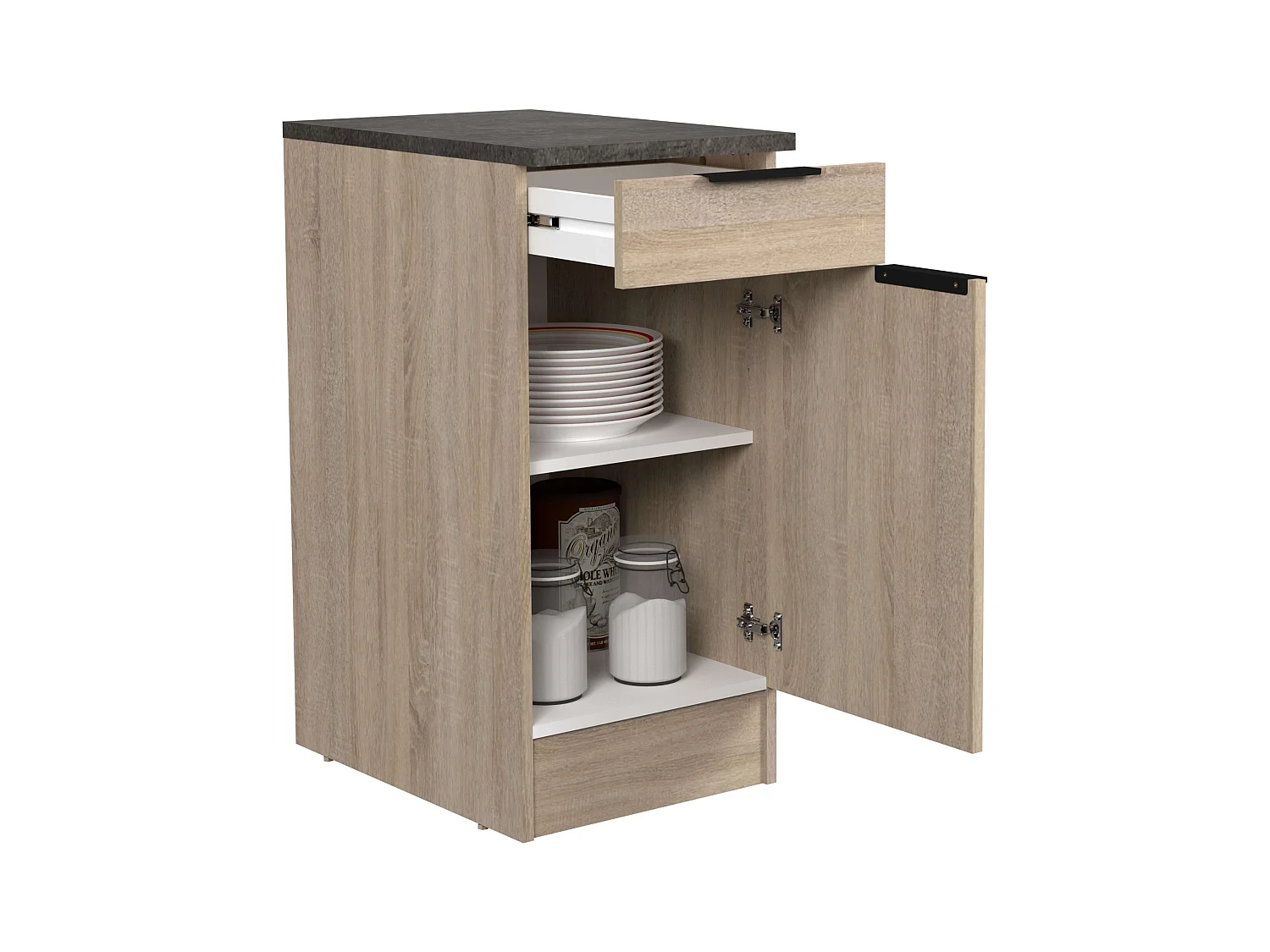 Module de cuisine inférieur Arko 1 tiroir 1 porte chêne brut/noir 40x60 cm