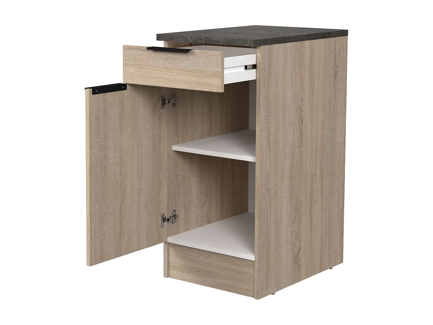 Module de cuisine inférieur Arko 1 tiroir 1 porte chêne brut/noir 40x60 cm