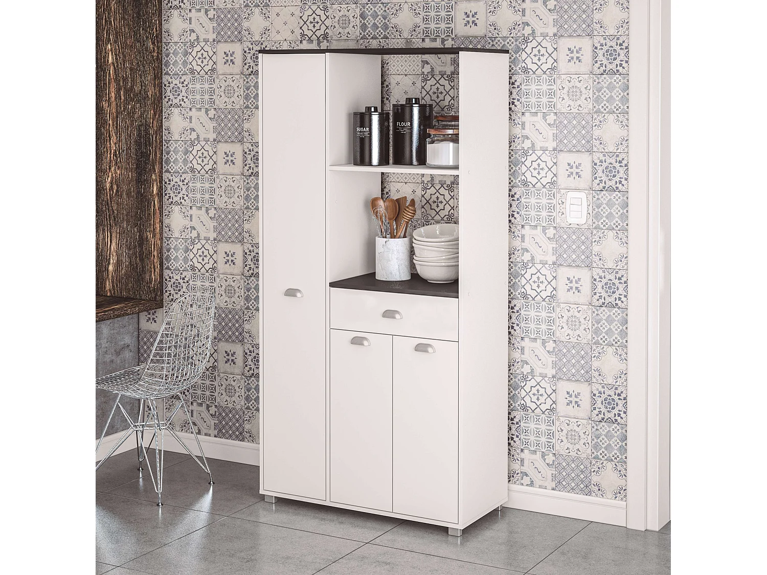 Buffet Asfeld cocina blanco, 2 armarios, 1 cajón, 180x90x40 cm.